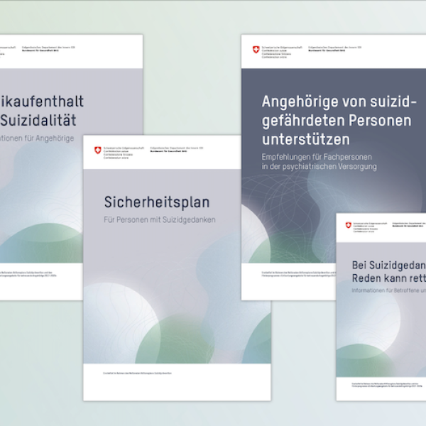 Cover der vier Broschueren zur Suizidalitet